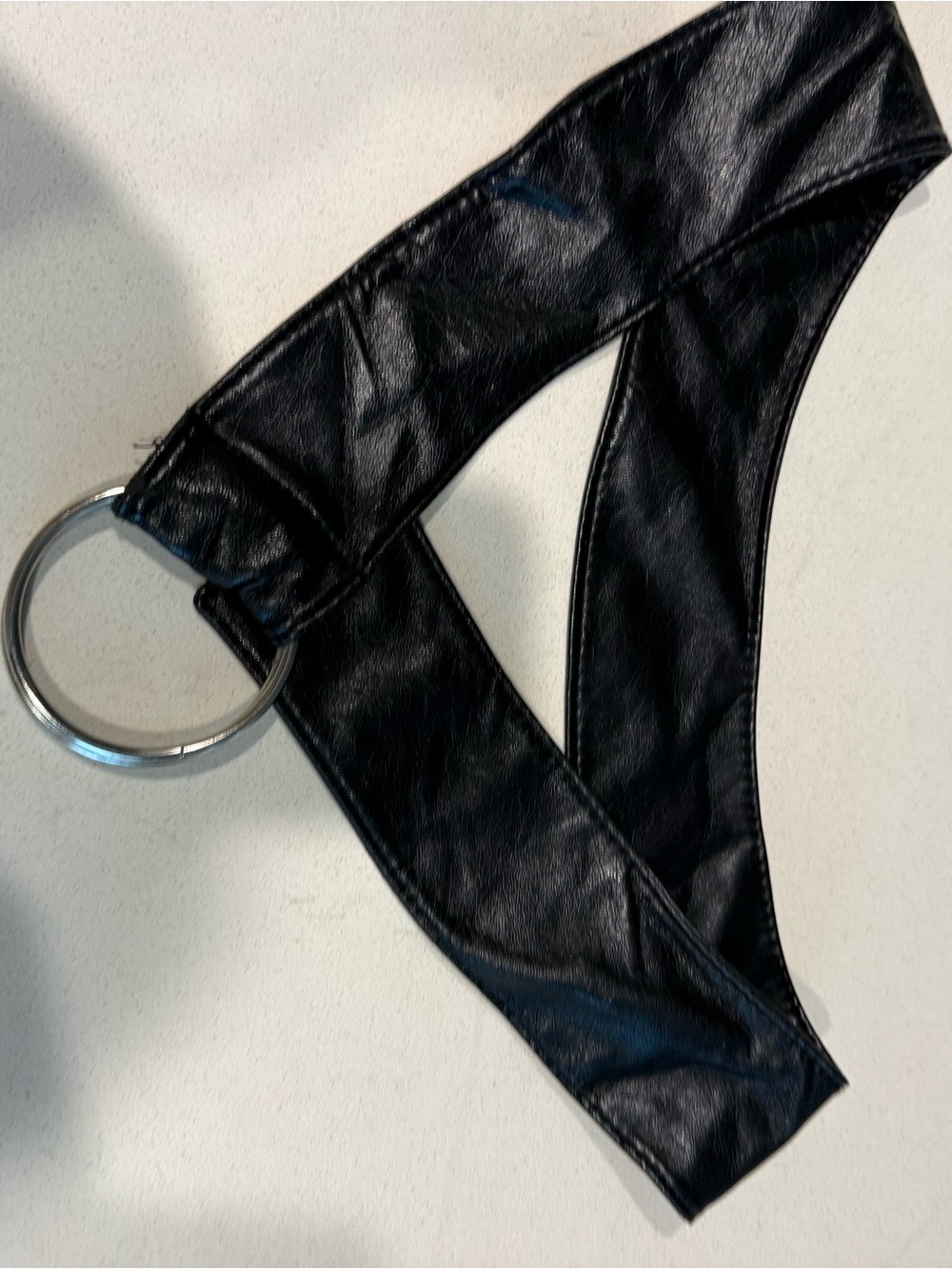 Black Faux Leather O-Ring Waist Belt
